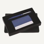 Blue Leather Pen & Cardholder Set