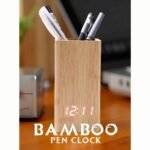 Bamboo Pen Holder LED Clock