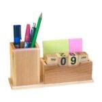 Wooden Desk Organizer with Calendar Block